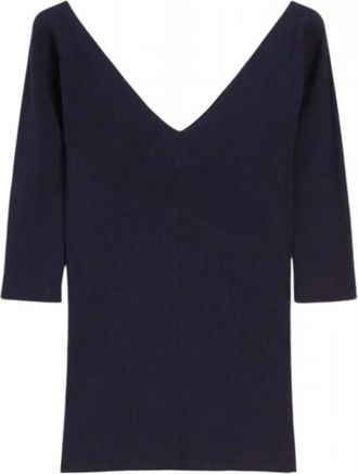 Max Mara Truien & Vesten, Dames, Blauw, L, Katoen, Visita V-neck Jumper