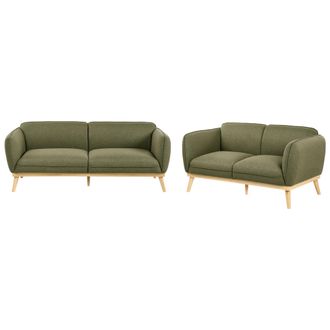 Beliani Conjunto De Sala De Estar De Estilo Escandinavo Sof&aacute;s De 2 Y 3 Plazas Con Patas C&oacute;nicas De Madera Tapizado F&aacute;cil De Limpiar Verde Oliva Ljung