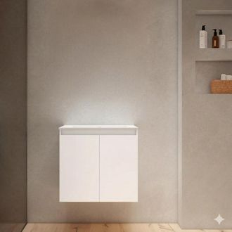 Adema Cadence Badkamermeubelset - 60x55x40cm - ondiep - 2 deuren - greeploos - wastafel - 1 kraangat - keramiek - wit mat