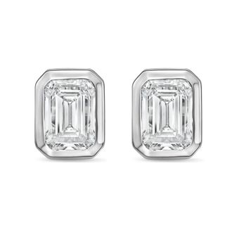 Diana M. Jewels 14Kt White Gold 2.50 cts Lab Grown Emerald Diamond Bezel Studs