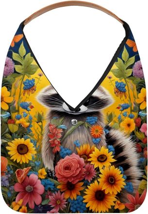 Generic Sunflowers Raccoon at Night Reusable Lightweight Grocery Bags - Foldable Into Compact Pouch, Washable & Sturdy, Multipurpose for Shopping and Travel