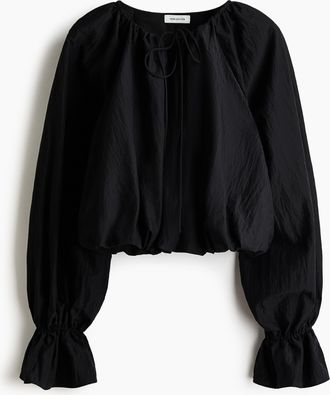 H&M Gecrinkelte Bluse im Ballonschnitt - Schwarz
