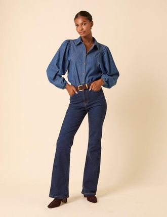 Nobody's Child Blue Denim Balloon Sleeve Blouse