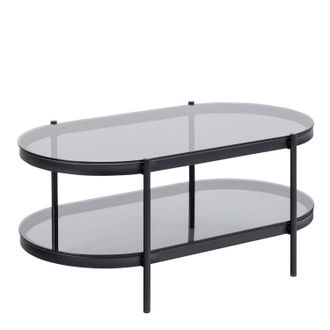 Furniture To Go Bayonne Oval Coffee Table with Smoked Glass Top in Black