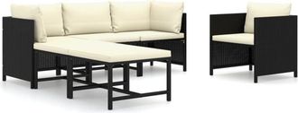 vidaXL Set de muebles de jardín 6 pzas y cojines ratán sintético negro Vidaxl