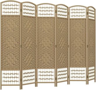 HOMCOM Homcom - biombo separador de ambientes de 6 paneles 240x170 cm divisor de habitación plegable de cuerda de papel y marco de madera decoración natural