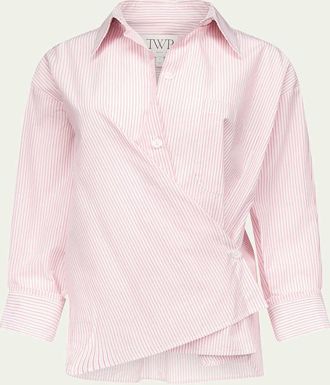 TWP Newest Earl Striped Asymmetric Button-Front Shirt