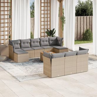 vidaXL Set De Sof&aacute;s De Jard&iacute;n 11pzas Con Cojines Rat&aacute;n Sint&eacute;tico Beige Vidaxl