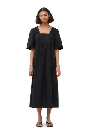 Ganni Black Cotton Poplin Open-neck Maxi Dress - Size 8/10 Organic