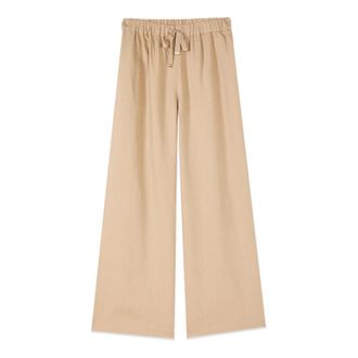 Oltre Straight Broeken - Dames - Wijde Broeken - Beige - L - Linnen - Broeken