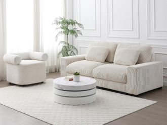 Vente-Unique Tavolino girevole tondo con 1 nicchia in MDF Effetto marmo Bianco e Bianco laccato - JANITA