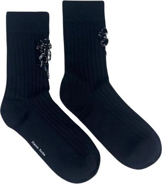 Simone Rocha Socks, female, Black, Size: ONE SIZE Poppy Crystal Flower Ribbed Ankle Socks