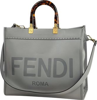 Fendi Gray Leather Shoulder Bag Tote Bag (Pre-Owned)