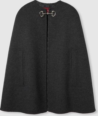 Gucci Silk Wool Cape With Horsebit, Size 36 IT, Grey, Ready-to-wear