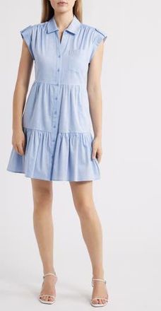 Eliza J Tiered Cotton Shirtdress in Chambray B at Nordstrom Rack, Size 14