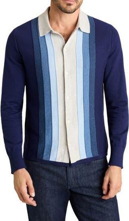 Bonobos Hudson Stripe Cotton & Cashmere Collared Cardigan in Navy-Grey Ombre at Nordstrom Rack, Size Large