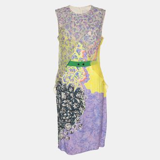 Peter Pilotto Mulitcolor Printed Crepe Sleeveless Belted Midi Dress