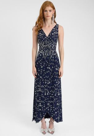 Beauut Embellished Sequin Beaded Maxi Dress With Wrap Bottom in Mid Night Blue at Nordstrom, Size 14