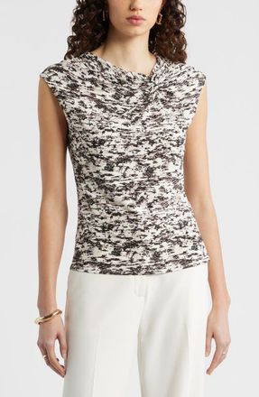 Nordstrom Twist Front Cap Sleeve Top in Ivory- Brown Textural at Nordstrom, Size Xx-Small
