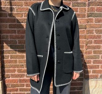Elliott Lauren Whipstitch Wool Blend Coat In Black And White