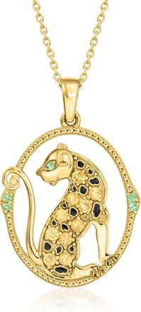 Ross-Simons Citrine and Black Enamel Leopard Pendant Necklace With Tsavorites in 18kt Gold Over Sterling