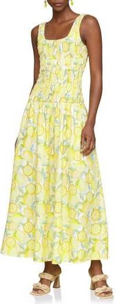 Avec Les Filles Smocked Sleeveless Fit & Flare Maxi Dress in Limoncello at Nordstrom Rack, Size Small