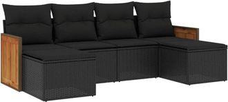 vidaXL Vidaxl - Set De Sof&aacute;s De Jard&iacute;n 6 Piezas Y Cojines Rat&aacute;n Sint&eacute;tico Negro