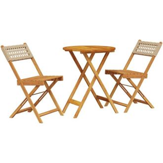 vidaXL Juego De Bistro De 3 Piezas Rat&aacute;n Pe Y Madera Maciza Beige Vidaxl
