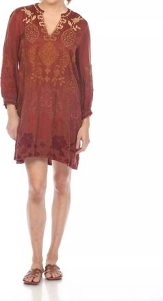 Johnny Was Kiana Bishop Sleeve V Neck Dress In Rosewood