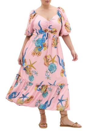 City Chic Giselle Seahorse Print Maxi Dress at Nordstrom, Size Xxxs