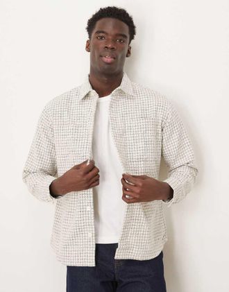 Selected Camicia giacca oversize crema a quadri-Bianco