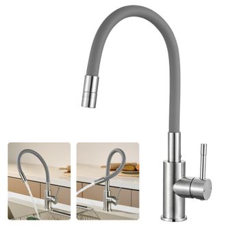 OEM Grifo De Cocina Flexible Gris, Mezclador Giratorio De 360&deg; En Acero Inoxidable 304 Con 2 Rociadores Aireados, Ahorro De Agua Del 40% Para Cocina/lavad