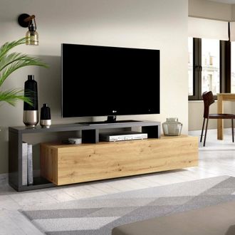 Dmora Dmora - Mueble Tv Maiella, Aparador Bajo Para Sal&oacute;n, Aparador Para Sal&oacute;n Para Televisi&oacute;n, 165x40h47 Cm, Roble Nudos Y Antracita