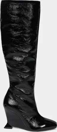 Balmain 95MM Crinkled Patent Leather Wedge Boots