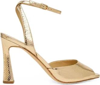 Michael Kors Schoenen, Dames, Geel, 37 1/2 EU, Leer, Rosie Metallic Slangenprint Leren Sandaal
