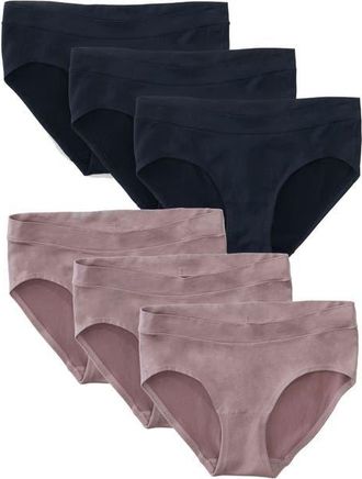 Ingrid & Isabel 6-Pack Seamless Maternity Briefs in Black/mauve at Nordstrom, Size X-Small