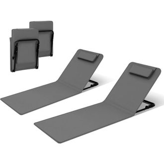 Woltu Set 2 Pzi Lettini Spiaggia Pieghevoli Schienale Regolabile Grigio Scuro