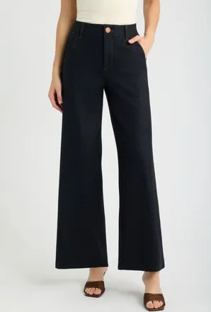 Wit & Wisdom Whitney Skyrise Flat Front Wide Leg Pants in Dark Indigo at Nordstrom, Size 00