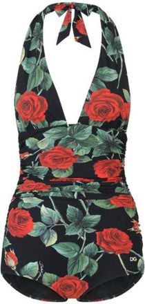 Dolce & Gabbana Black Floral Halterneck Swimsuit Size L