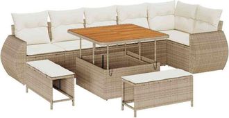 vidaXL Conjunto De Sof&aacute; De Jard&iacute;n 9 Pcs Beige Rat&aacute;n Sint&eacute;tico Vidaxl