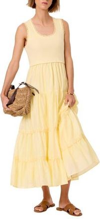 Mint Velvet Crochet Trim Tiered Midi Dress in Yellow at Nordstrom, Size X-Large