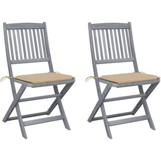 vidaXL Sedie da Giardino Pieghevoli 2pz con Cuscini in Massello Acacia vidaXL