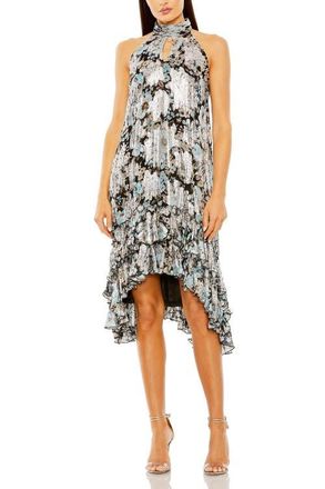 Mac Duggal High Neck Keyhole A-Line Floral Ruffle Mini Dress in Black Multi at Nordstrom, Size X-Small