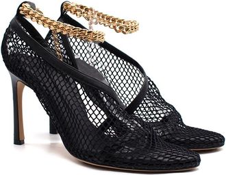 Bottega Veneta Black Net Stilletto with Gold Chain Size 38