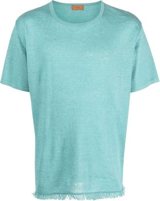 Alanui fine-knit linen T-shirt - men - Linen/Flax - L - Blue