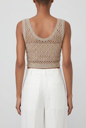 Brunello Cucinelli Openwork Linen-Silk Knit Tank Top - Beige