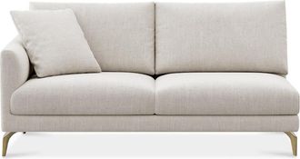 Castlery Lena Left Arm 2 Seater Sofa Customized, Performance Linen Weave, Light Grey, Brass Legs, Spill Resistant, Removable Covers for Castlery