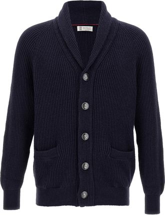 Brunello Cucinelli Blue Shawl neck cardigan