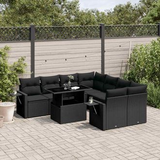 vidaXL Set De Sof&aacute;s De Jard&iacute;n 8 Piezas Y Cojines Rat&aacute;n Sint&eacute;tico Negro Vidaxl