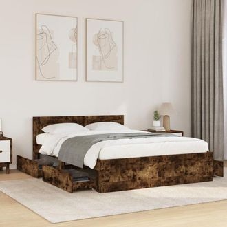 vidaXL Cama Con Cabecero Madera De Ingenier&iacute;a Roble Ahumado 120x190 Cm Vidaxl